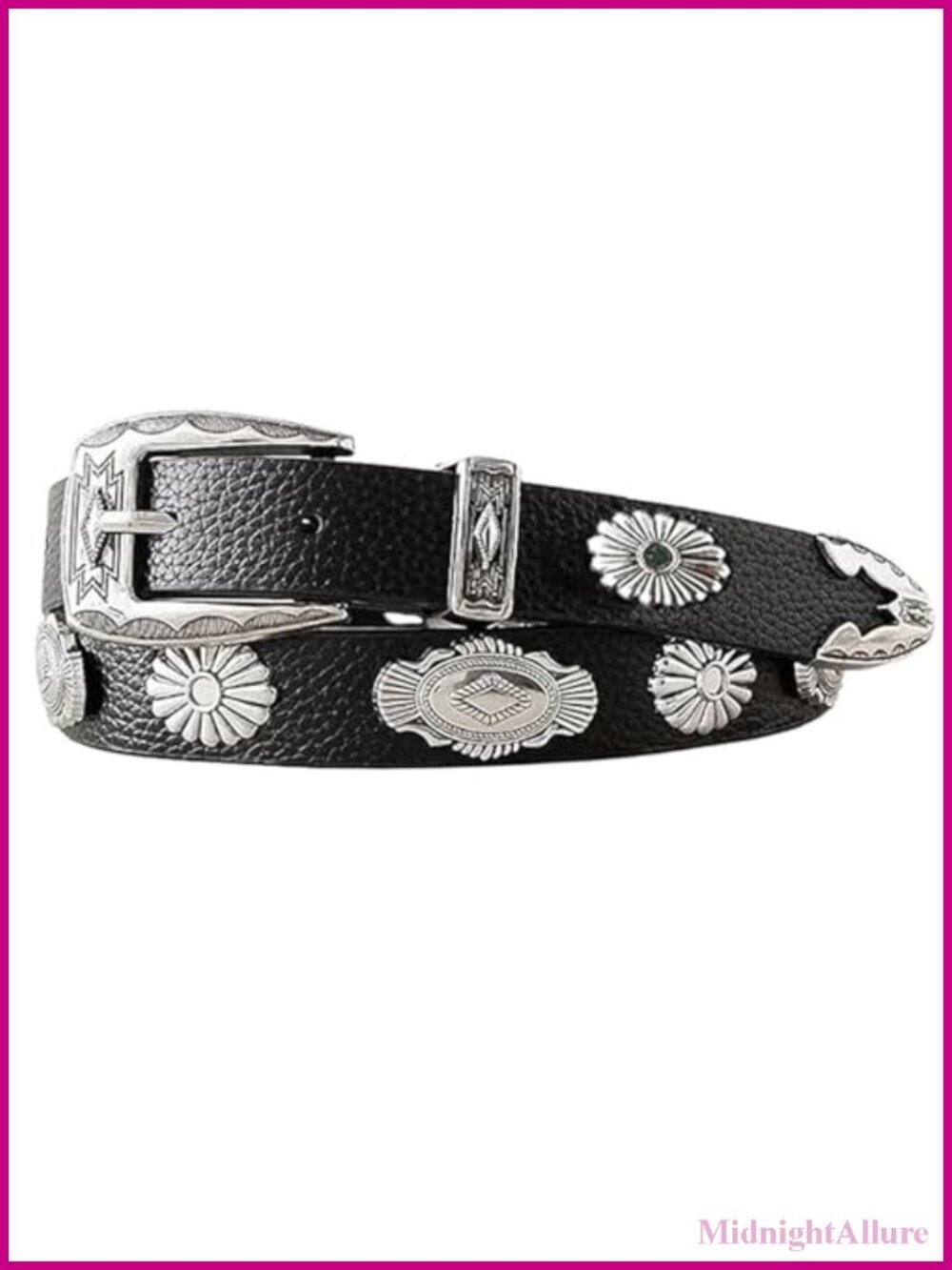 Western Cowboy Faux-Leather Belt Oval-Disc Cowgirl Waist